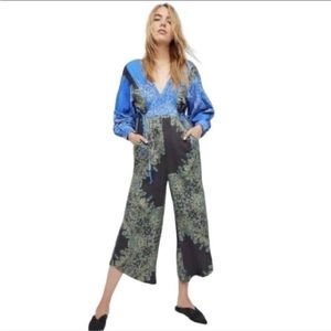 FREE PEOPLE BLOOMING FIELDS BLUE GREEN JUMPSUIT - Medium / M
